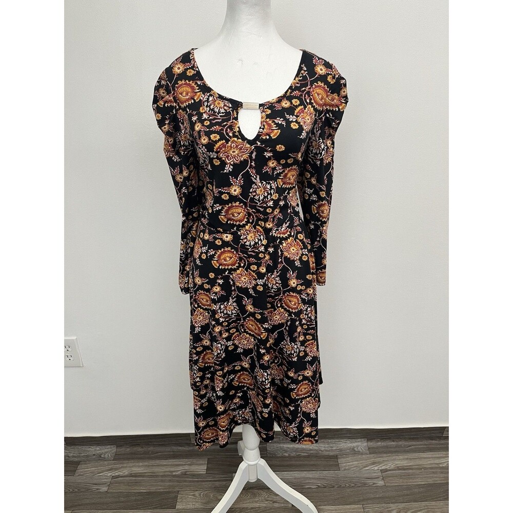 Adrienne Vittadini Dress M Handkerchief Hem Floral Asymmetrical Knit VK52493